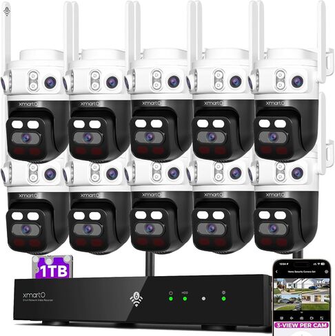xmartO 16CH 10Pcs 6MP Tri-Lens PTZ Security Camera System, 16CH 4K WiFi 6 Mesh NVR with 1TB NVR, 3-View/Cam, Long Range Wireless, Plug-in 24/7 Home Surveillance, AI Detection, No Monthly Fees in Saudi Arabia