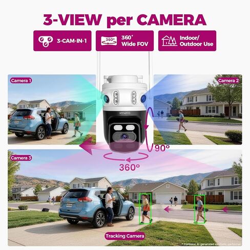 xmartO 16CH 10Pcs 6MP Tri-Lens PTZ Security Camera System, 16CH 4K WiFi 6 Mesh NVR with 1TB NVR, 3-View/Cam, Long Range Wireless, Plug-in 24/7 Home Surveillance, AI Detection, No Monthly Fees in Saudi Arabia
