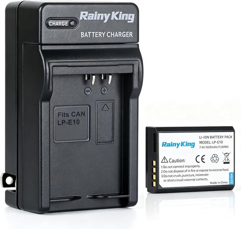 Rainy King LP-E10 Battery + Charger for Canon EOS Rebel T3, T5, T6, T7, 1100D, 1200D, 1300D, Kiss X50, X70, X80, X90 in Saudi Arabia
