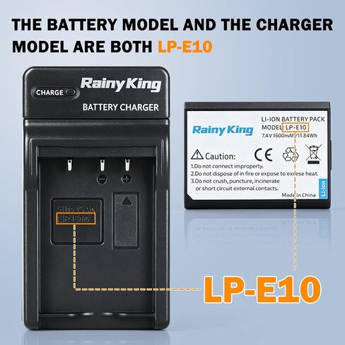 Rainy King LP-E10 Battery + Charger for Canon EOS Rebel T3, T5, T6, T7, 1100D, 1200D, 1300D, Kiss X50, X70, X80, X90 in Saudi Arabia