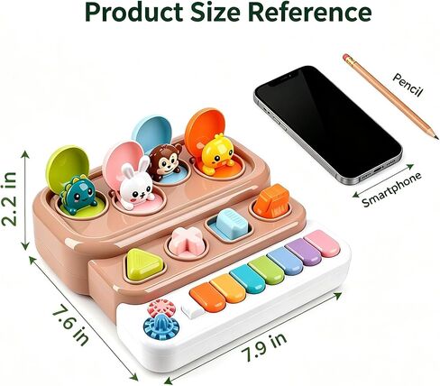 Pop-Up Music Toy, Musical Piano Toy for 1-3 Year Old, Brown | Cause & effect STEM educational sensory toy — light-up interactive, 6 Montessori learning modes, 1st birthday gift 12-36 mo in Saudi Arabia