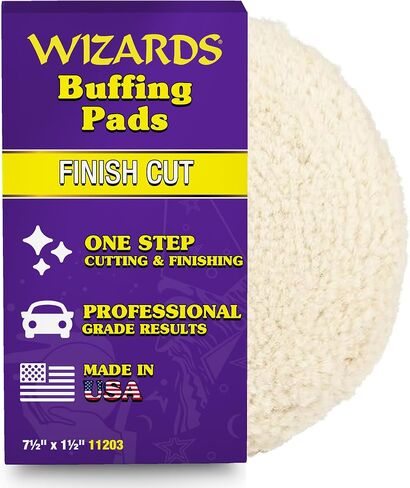 Wizards Finish Cut Buffing Pad - Velcro Backed, Blended Wool and Polyester, One-Step Buffer for Car Detailing - Cutting and Finishing Pad in One for Auto Detailing Supplies - 7½" x 1½" in Saudi Arabia