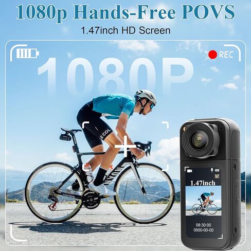 Mini Body Camera, Wearable POV Action Cam for Vlogging, Sports | 180° Rotating Lens, 1080P HD Audio and Video Recording,1.47" color screen, Magnetic Mount, Thumb-Size for Outdoor, Pets in Saudi Arabia