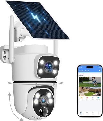 4MP PTZ Dual Lens Solar Wireless Security Camera Outdoor WiFi Cameras 1Pack | 2.5K Color Night, 2.4/5GHz WiFi, 2-Way Audio, PTZ Auto-Tracking, 2 Antennas Stronger Signal, PIR+AI Motion Detection,Free APP in Saudi Arabia
