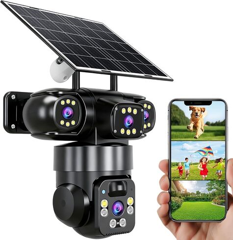 KEPEAK Solar Security Camera Outdoor Wireless, Triple-Lens WiFi Camera 2.4G, Battery Powered Outdoor Camera Wireless, Color Night Vision, PIR Human Detection, 2-Way Talk for Home Yard Garage in Saudi Arabia