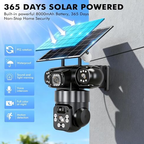 KEPEAK Solar Security Camera Outdoor Wireless, Triple-Lens WiFi Camera 2.4G, Battery Powered Outdoor Camera Wireless, Color Night Vision, PIR Human Detection, 2-Way Talk for Home Yard Garage in Saudi Arabia