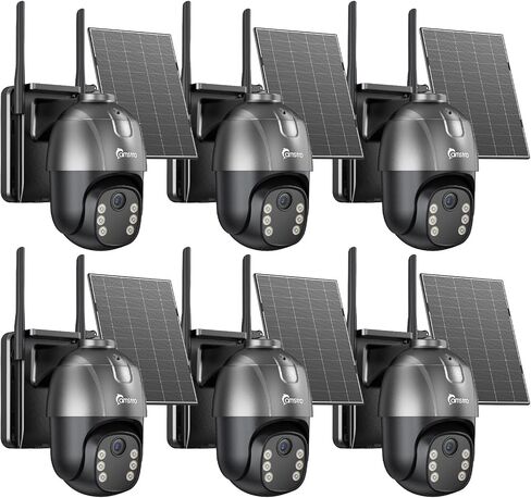 4G LTE Cellular 6 Pack Solar Security Camera Wireless Outdoor & No Monthly Fee, AOV 24/7 Continuous Recording Camera, 2K Color Night Vision, AI Detection, 360° Pan & Tilt, IP66, 32GB SD Card in Kuwait
