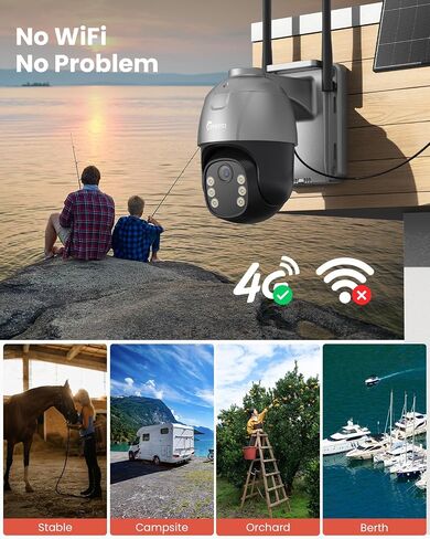 4G LTE Cellular 6 Pack Solar Security Camera Wireless Outdoor & No Monthly Fee, AOV 24/7 Continuous Recording Camera, 2K Color Night Vision, AI Detection, 360° Pan & Tilt, IP66, 32GB SD Card in Kuwait