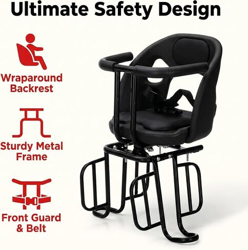 Kids Bike Seat with Reflective Tape for Baby 18 Months to 8 Years Old | Rear Toddler Bike Seat With Surround Rail & Ergonomic Backrest for All-Day Family Fun,Weight 55 lbs Fits Most Bikes in Saudi Arabia
