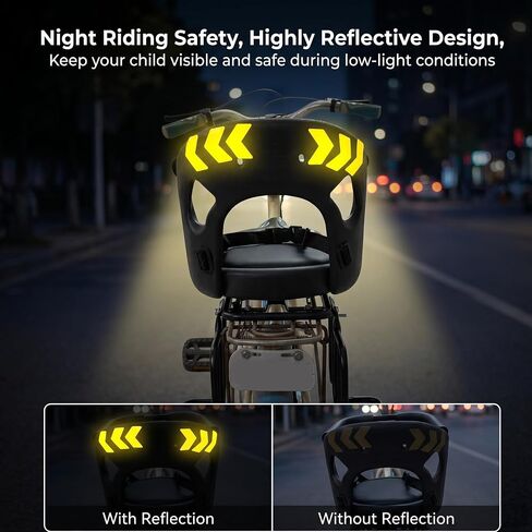 Kids Bike Seat with Reflective Tape for Baby 18 Months to 8 Years Old | Rear Toddler Bike Seat With Surround Rail & Ergonomic Backrest for All-Day Family Fun,Weight 55 lbs Fits Most Bikes in Saudi Arabia