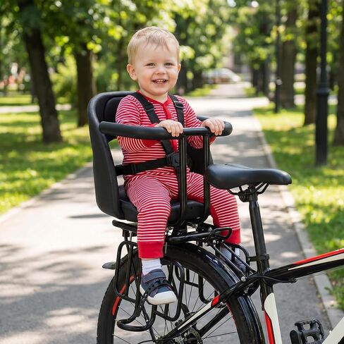 Kids Bike Seat with Reflective Tape for Baby 18 Months to 8 Years Old | Rear Toddler Bike Seat With Surround Rail & Ergonomic Backrest for All-Day Family Fun,Weight 55 lbs Fits Most Bikes in Saudi Arabia