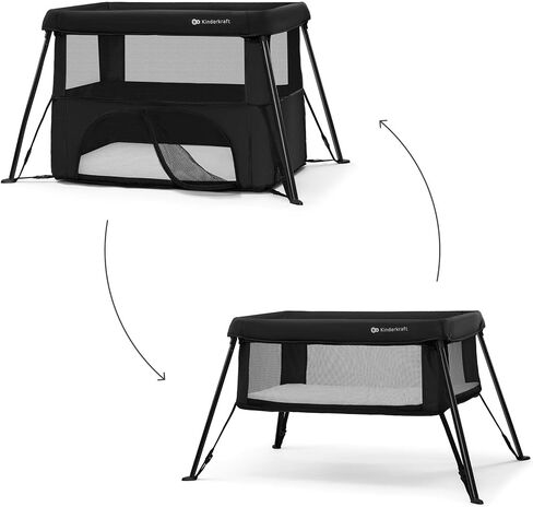 Kinderkraft Cami 3 in 1 Convertible Travel Cot Black | 2 level bassinet and toddler cot, includes rigid support base plate, ultralight 12.8 lbs, 5 sec fold with backpack in Saudi Arabia