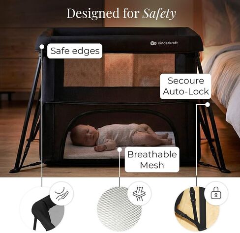 Kinderkraft Cami 3 in 1 Convertible Travel Cot Black | 2 level bassinet and toddler cot, includes rigid support base plate, ultralight 12.8 lbs, 5 sec fold with backpack in Saudi Arabia