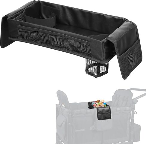 Large Capacity Snack Tray for Wonderfold Stroller Wagon W4 | Foldable Deeper Cup Holders,Waterproof and Easy Clean Faux Leather Interior,Easy to Install and Remove,Hanging Side Pockets in Saudi Arabia