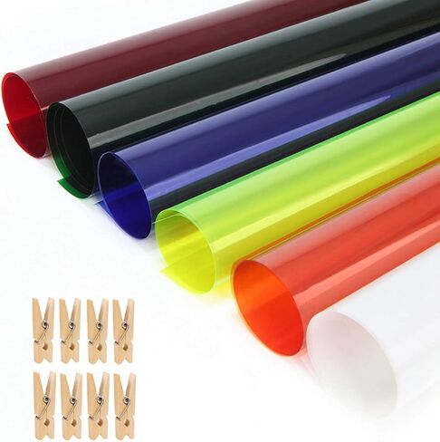 Meking 6pcs 16x20in Lighting Gels Filter with Wooden Clips for Gels 6 Color | Transparent Color Correction Roll Film Plastic Sheet for Led Flash Strobe Light in Saudi Arabia