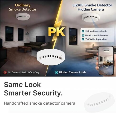 Handcrafted DIY Smoke Detector Camera 150° Wide Angle Hidden Camera, 1080P Full HD/App Control, Night Vision/Motion Detection/SD Storage/2.4G WiFi for Nanny Cam Indoor Security in Saudi Arabia