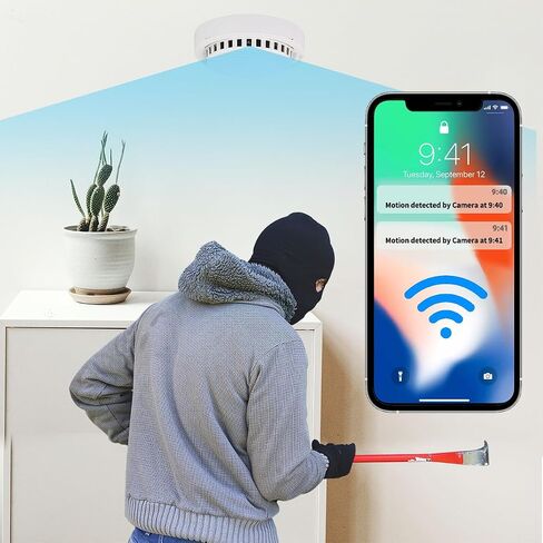 Handcrafted DIY Smoke Detector Camera 150° Wide Angle Hidden Camera, 1080P Full HD/App Control, Night Vision/Motion Detection/SD Storage/2.4G WiFi for Nanny Cam Indoor Security in Saudi Arabia
