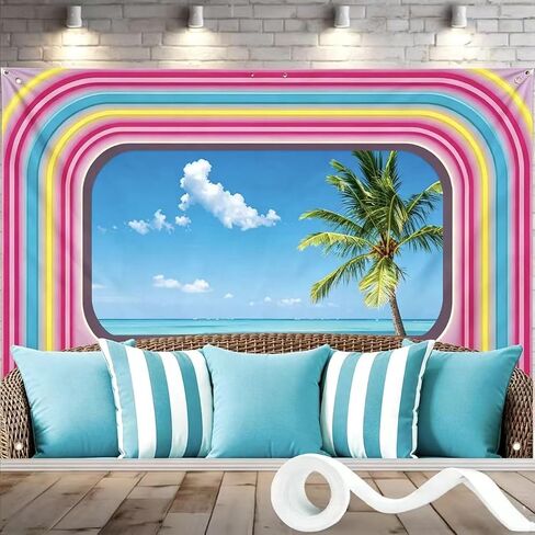 Tropical Beach Palm Tree Party Backdrop, Island Palm Trees Photography Blue Sea Sky Neon Beach Romance Love Theme Background Banner for Summer Birthday Bachelorette Party Luau Aloha Party Decor in Saudi Arabia