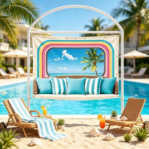 Tropical Beach Palm Tree Party Backdrop, Island Palm Trees Photography Blue Sea Sky Neon Beach Romance Love Theme Background Banner for Summer Birthday Bachelorette Party Luau Aloha Party Decor in Saudi Arabia