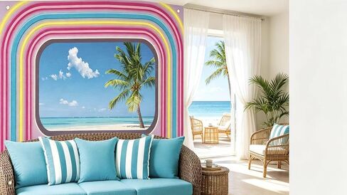 Tropical Beach Palm Tree Party Backdrop, Island Palm Trees Photography Blue Sea Sky Neon Beach Romance Love Theme Background Banner for Summer Birthday Bachelorette Party Luau Aloha Party Decor in Saudi Arabia