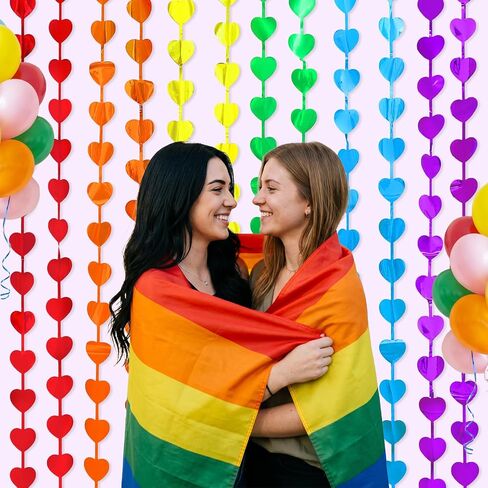 Rainbow Party Decorations, 2 Pack Rainbow Heart Party Supplies | 3.3 x 6.6ft Foil Fringe Curtains, Rainbow-Themed Streamers Photo Booth Props Backdrop for Birthday Kindergarten Cartoon Party in Saudi Arabia