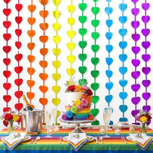 Rainbow Party Decorations, 2 Pack Rainbow Heart Party Supplies | 3.3 x 6.6ft Foil Fringe Curtains, Rainbow-Themed Streamers Photo Booth Props Backdrop for Birthday Kindergarten Cartoon Party in Saudi Arabia