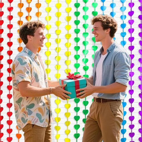 Rainbow Party Decorations, 2 Pack Rainbow Heart Party Supplies | 3.3 x 6.6ft Foil Fringe Curtains, Rainbow-Themed Streamers Photo Booth Props Backdrop for Birthday Kindergarten Cartoon Party in Saudi Arabia