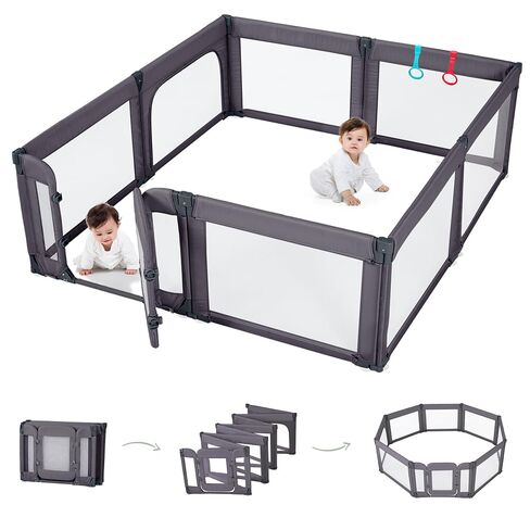 Doradotey Baby Playpen مع باب المشي، ساحة لعب قابلة للطي وقابلة للتعديل مكونة من 8 ألواح للأطفال الرضع والأطفال الصغار، روضة أطفال كبيرة آمنة مع شبكة قابلة للتنفس 360 درجة، أكواب شفط مضادة للانزلاق، داخلية in Kuwait