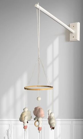 Crib Mobile Wooden Arm, Suitable for All Cribs 100% Natural Larch Hanger Nusery Decor Baby Room Safe Holder (Oak Color - Wall Mount) in Kuwait