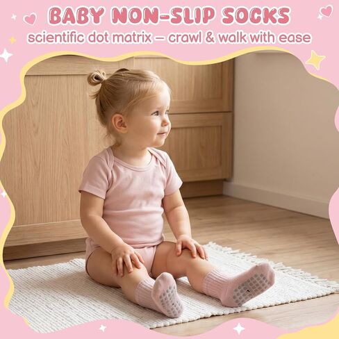8 Pair Baby Non Slip Grip Ankle Socks with Grippers | Toddler Grip Socks for 1-3 Years Old Toddler Boys Girls in Kuwait