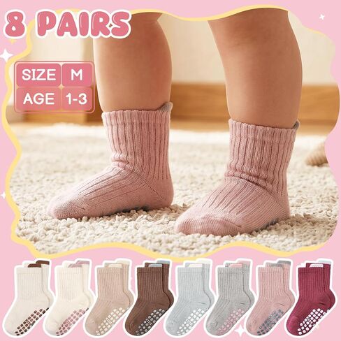 8 Pair Baby Non Slip Grip Ankle Socks with Grippers | Toddler Grip Socks for 1-3 Years Old Toddler Boys Girls in Kuwait