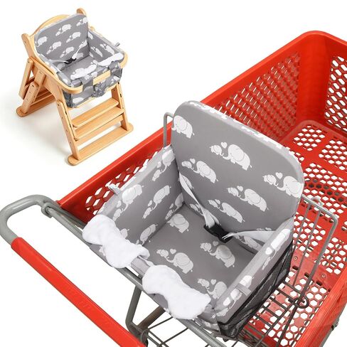 Love&go Shopping Cart Seat Cover for Baby, 2-in-1 Grocery Cart & High Chair Seat Pad Cushion for Baby, Portable Cart Seat Cushion for Baby (Gray Elephant) in Saudi Arabia