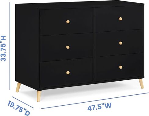 Delta Children Essex 6 Drawer Dresser, Black/Natural in Kuwait