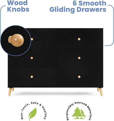 Delta Children Essex 6 Drawer Dresser, Black/Natural in Kuwait