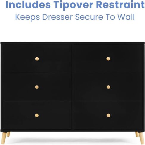 Delta Children Essex 6 Drawer Dresser, Black/Natural in Kuwait