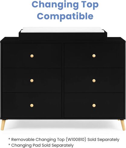 Delta Children Essex 6 Drawer Dresser, Black/Natural in Kuwait