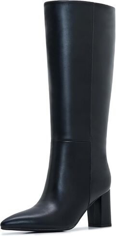 Wide Calf Knee High Boots For Women Plus Size Side Zipper Leather Chunky Heel Boots Heeled Pointed Toe Tall in Saudi Arabia