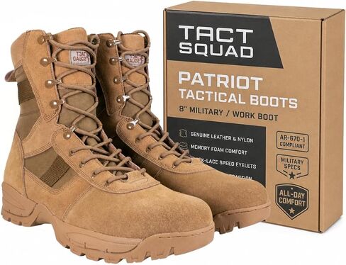 حذاء باتريوت العسكري التكتيكي للعمل مقاس 8 بوصات جلد للرجال والنساء | Tact Squad جلد خفيف الوزن مريح طوال اليوم للاستخدام في المشي لمسافات طويلة مع نعل داخلي من إسفنج الذاكرة in Kuwait