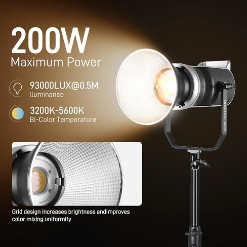 GVM 200W Video Light Kit with Softbox and Stand, Photography Lighting for Continuous Output Lighting with Bowen Mount/APP/DMX, 93000lux@0.5m LED Spotlight Studio Light for Photography,3200K-5600K in Saudi Arabia