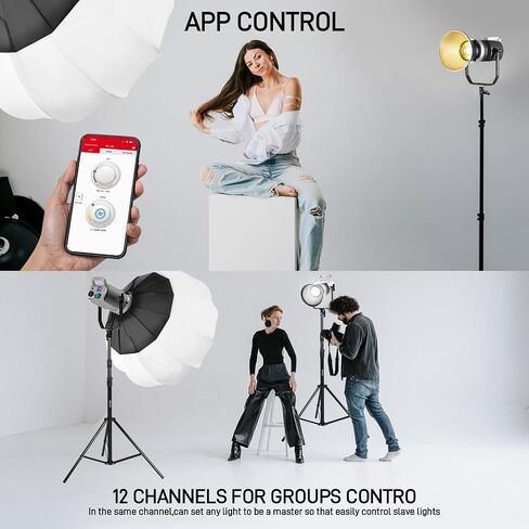 GVM 200W Video Light Kit with Softbox and Stand, Photography Lighting for Continuous Output Lighting with Bowen Mount/APP/DMX, 93000lux@0.5m LED Spotlight Studio Light for Photography,3200K-5600K in Saudi Arabia