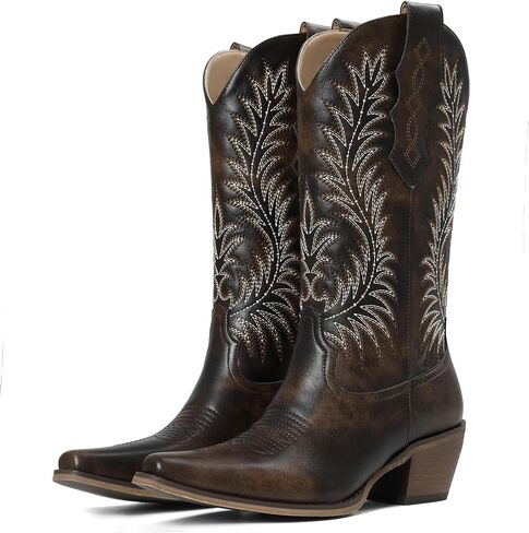 Cowboy Boots for Women Snip Toe Mid Calf Western Cowgirl Boots | Western Embroidery, Pull Tab for Easy Wear, Ideal for Country Concerts, Weddings, Dancing, Traveling, and Daily Casual Wear in Saudi Arabia