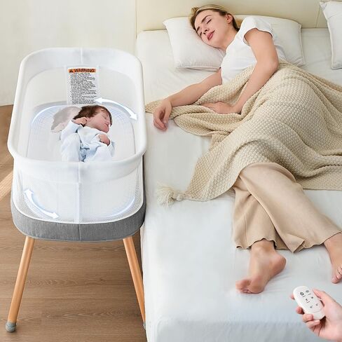 Electric Rocking Bassinet, Smart Baby Bassinet, Light Grey | 3 Atuo Rocking Speed, 5 Melodies & 3 white noise, Supports battery power,Tool-free installation,Suitable for 0-6 months(20lb) in Saudi Arabia