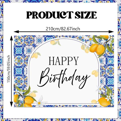 Blue Tiles Lemon Birthday Backdrop - Summer Mediterranean Capri Lemon Party Decor, Italy Amalfi Coast Birthday Party Decorations 7x5ft in Saudi Arabia