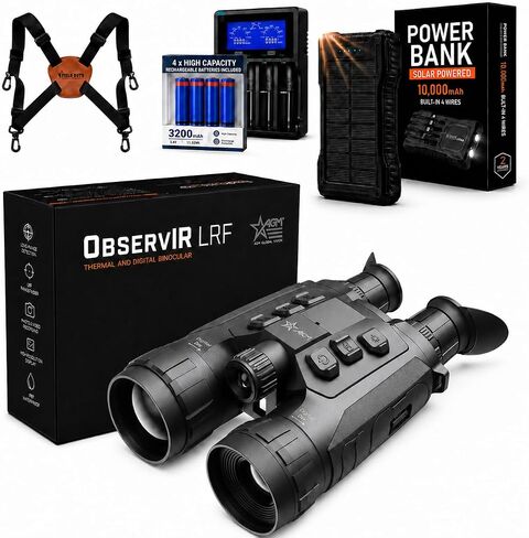 AGM ObservIR LRF 35-384 Thermal & Digital Day/Night Vision Binoculars | 35mm lens, 384x288 thermal sensor, 1000m laser rangefinder, 4K day/night channel. Adds harness & 10,000mAh power bank in Kuwait