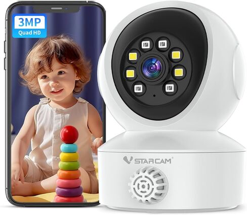 VSTARCAM 2K Indoor Security Camera with Smoke Detection, Pet Camera, 360° View, Motion Detection, IR Night Vision, 2-Way Audio, 2.4G WiFi, Home Indoor Camera with Phone APP, Cloud Storage in Saudi Arabia