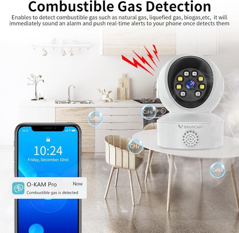 VSTARCAM 2K Indoor Security Camera with Smoke Detection, Pet Camera, 360° View, Motion Detection, IR Night Vision, 2-Way Audio, 2.4G WiFi, Home Indoor Camera with Phone APP, Cloud Storage in Saudi Arabia