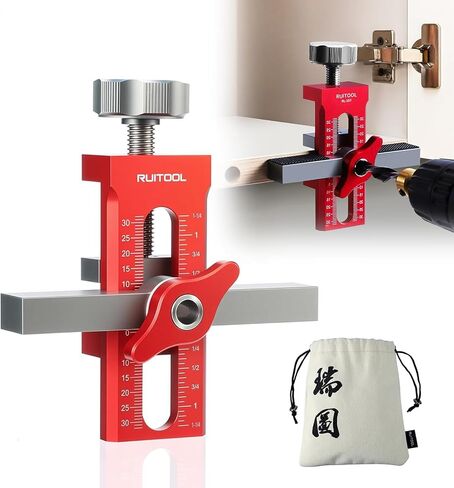 RUITOOL 2-in-1 Cabinet Door Mounting Jig for Frameless Cabinets Only | Cabinet Door Installation Positioner with 0-55 mm Adjustment, 7-40 mm Clamp Range, Aluminum Alloy, with Storage Bag in Saudi Arabia