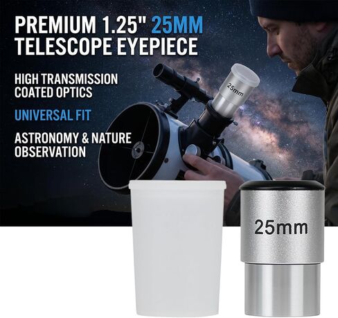 Stargazing Eyepiece 25mm Optical Glass Metal Body for Astronomy Users, 1.25 Inch Fit, Viewing and General Observation Hobby Tasks in Saudi Arabia