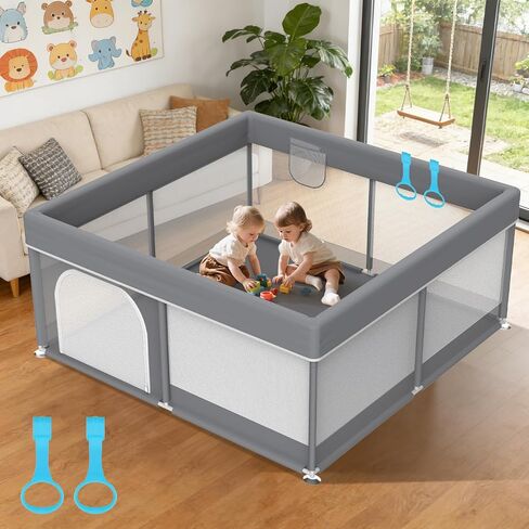 Baby Playpen 50x50 for Toddlers - All-Wrapped Safety Play Yard for Babies with 2 Pull Rings - Large Play Pen for Indoor & Outdoor Activity, Sturdy Toddler Fence with Soft Breathable Mesh in Saudi Arabia