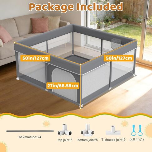 Baby Playpen 50x50 for Toddlers - All-Wrapped Safety Play Yard for Babies with 2 Pull Rings - Large Play Pen for Indoor & Outdoor Activity, Sturdy Toddler Fence with Soft Breathable Mesh in Saudi Arabia